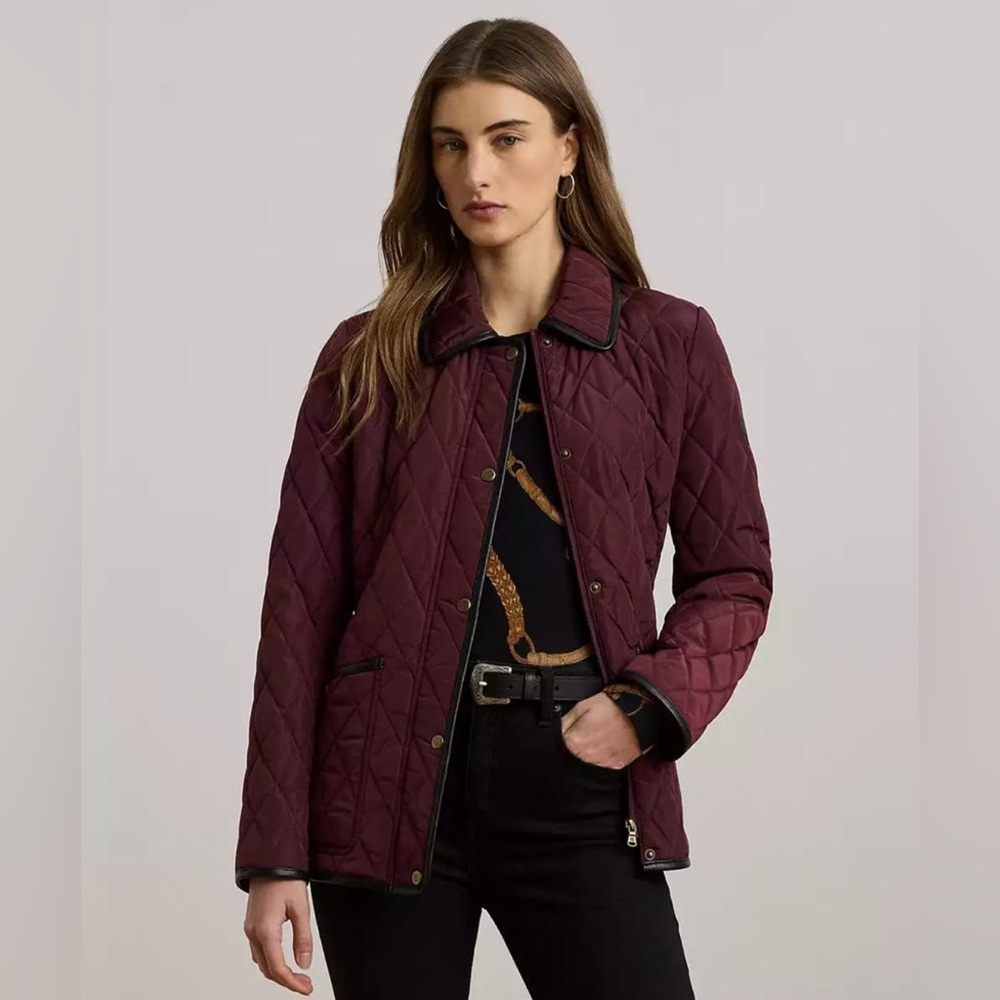 Lauren Ralph Lauren Women's Quilted Velboa-Lined Coat Burgundy Size S